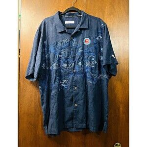Tommy Bahama Island Zone Chicago Cubs Mens Blue Silk Blend Floral Shirt XL